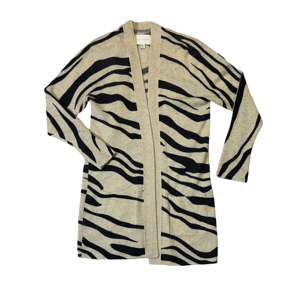 Brochu Walker Sweaters - Brochu Walker womens XS tan black zebra print 100% cashmere cardigan sweater